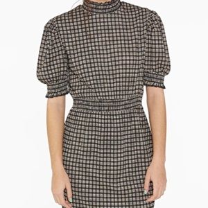 Monki tan & black plaid mock neck top